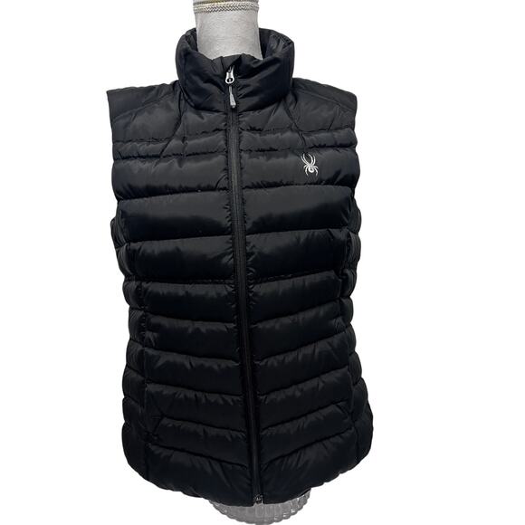 Spyder Puffer Zip Up Goose Down Vest Jacket Large Insulated Pockets Logo - Picture 1 of 12
